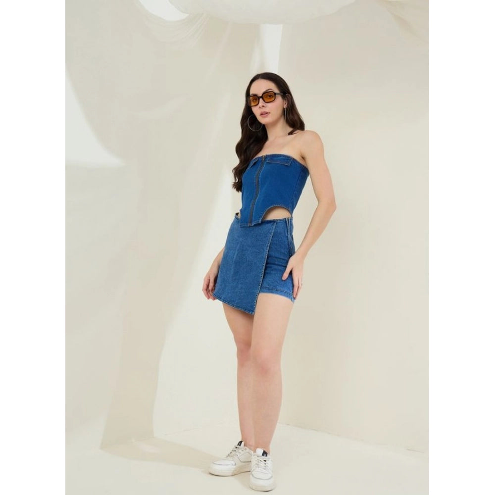 Women’s Blue Denim Lycra Strapless Top