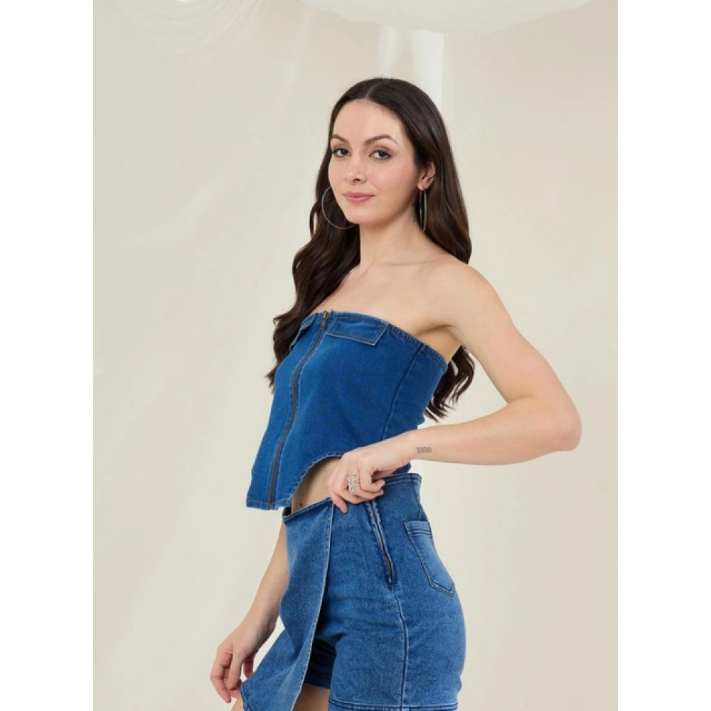 Women’s Blue Denim Lycra Strapless Top