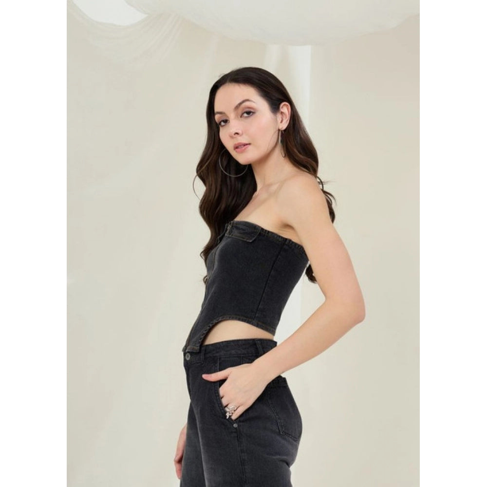 Women’s Black Denim Lycra Strapless Top