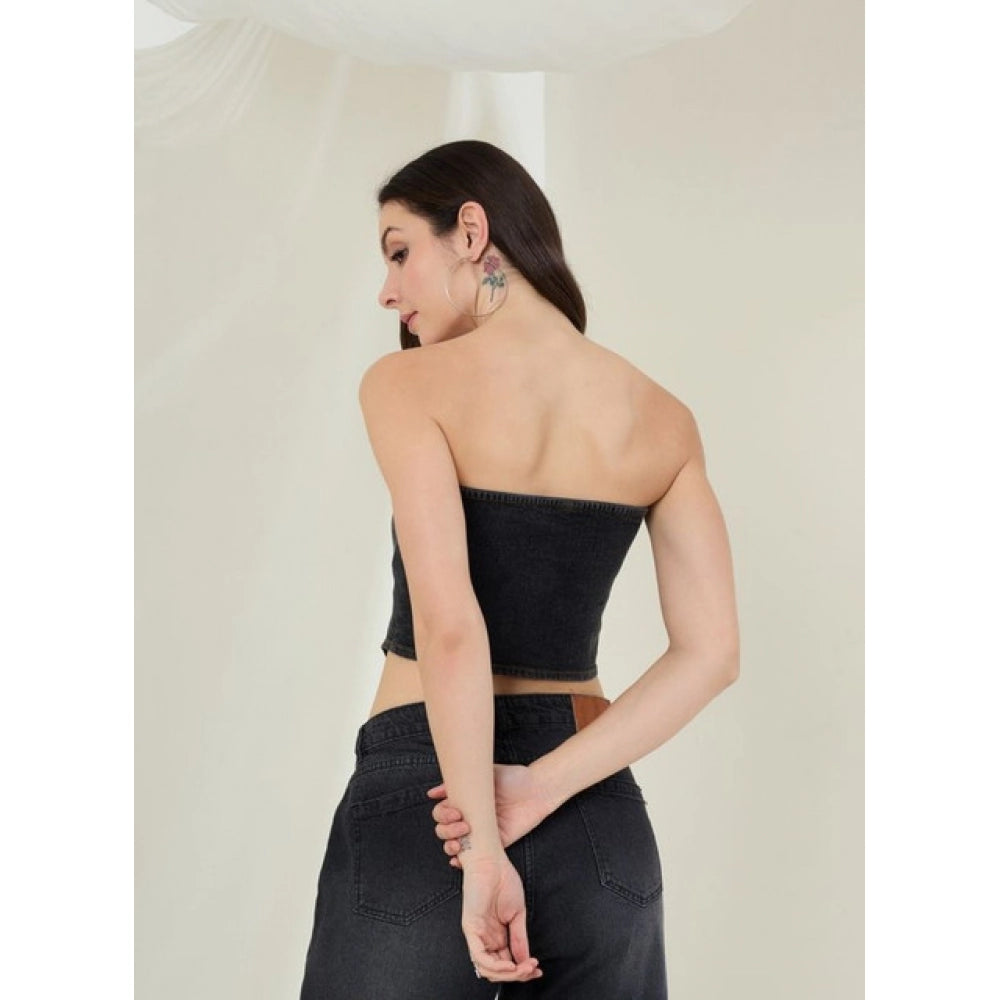 Women’s Black Denim Lycra Strapless Top