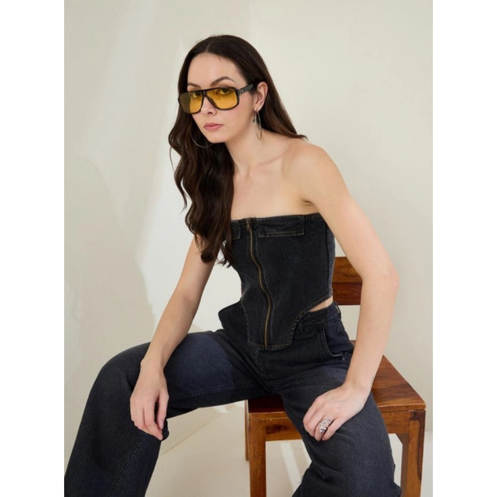 Women’s Black Denim Lycra Strapless Top