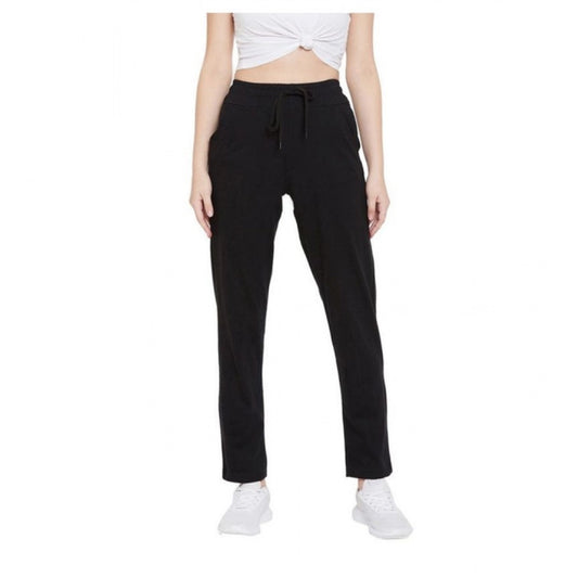 Generic Women's Cotton Solid Elasticated Ankle Length Track Pants (Black)