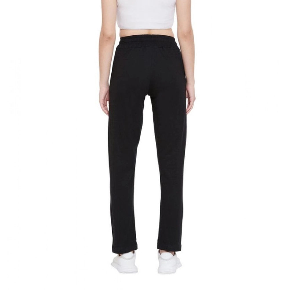 Generic Women's Cotton Solid Elasticated Ankle Length Track Pants (Black)