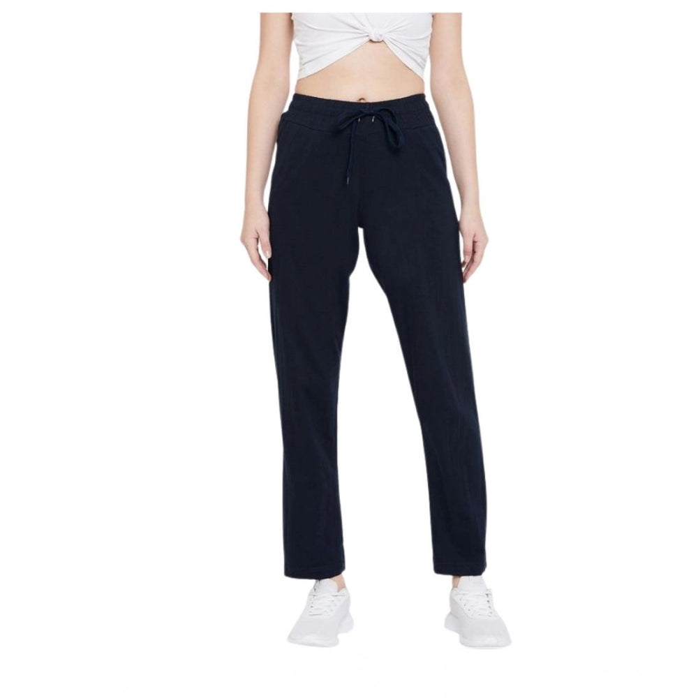 Generic Women's Cotton Solid Elasticated Track Pants (Navy)