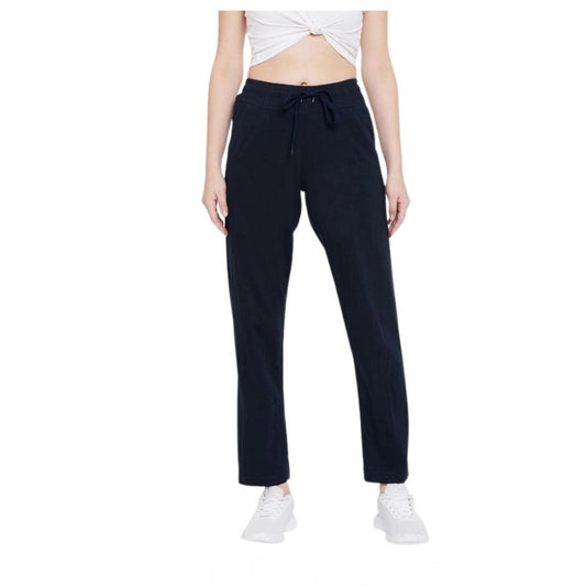 Generic Women's Cotton Solid Elasticated Track Pants (Navy)