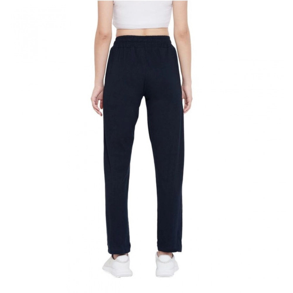 Generic Women's Cotton Solid Elasticated Track Pants (Navy)