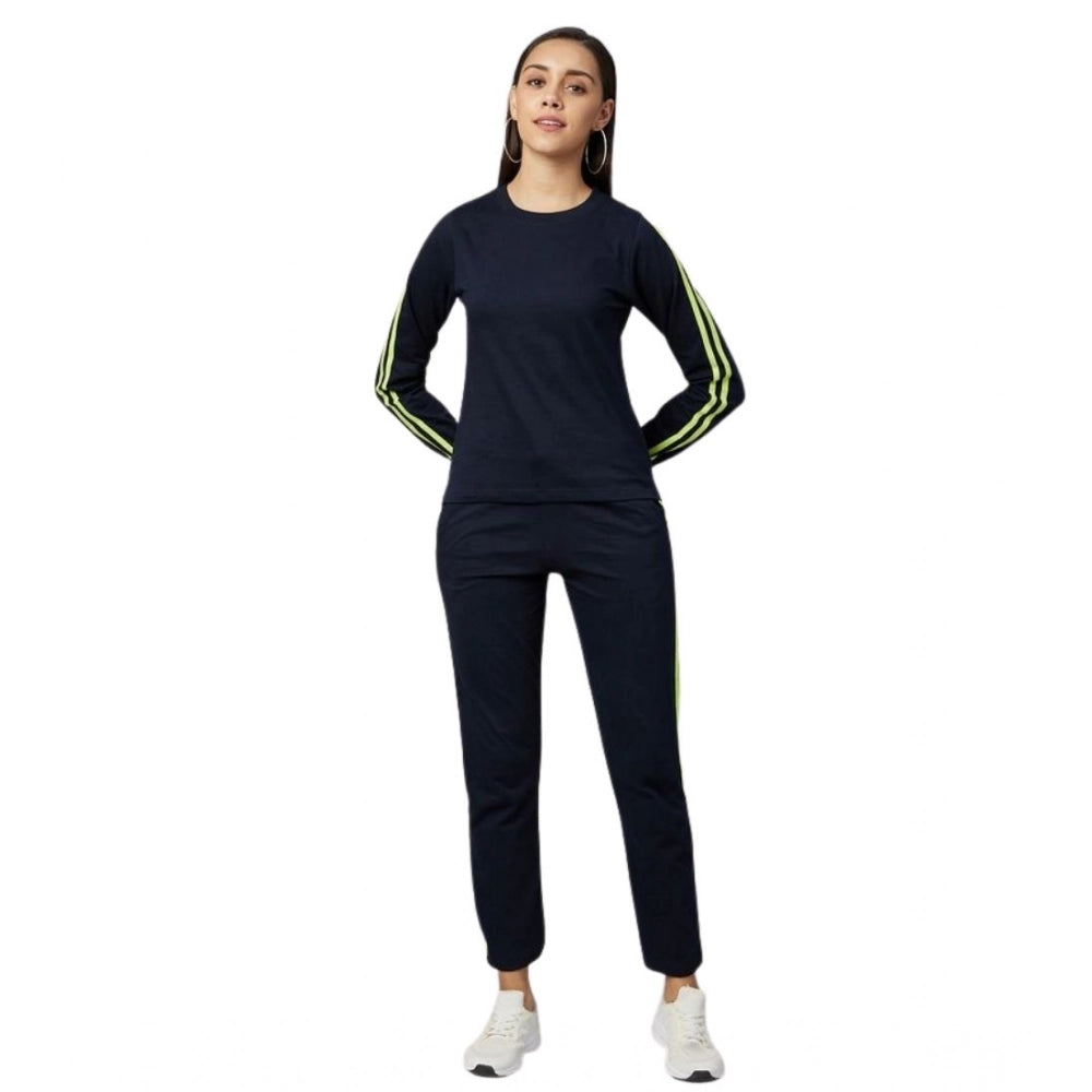 Generic Women's Cotton Solid Long Sleeves Tracksuit (Navy - Green)