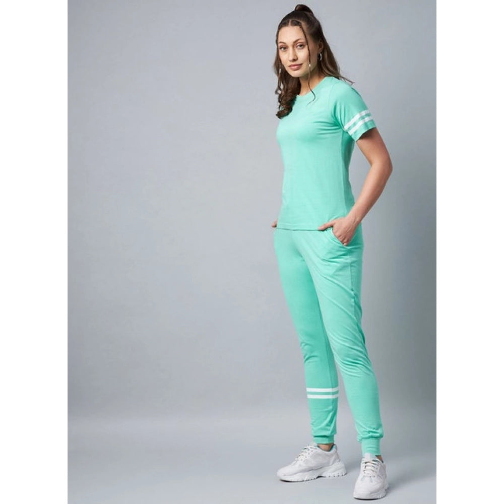 Generic Women's Cotton Striped Short Sleeve Tracksuit (Green)