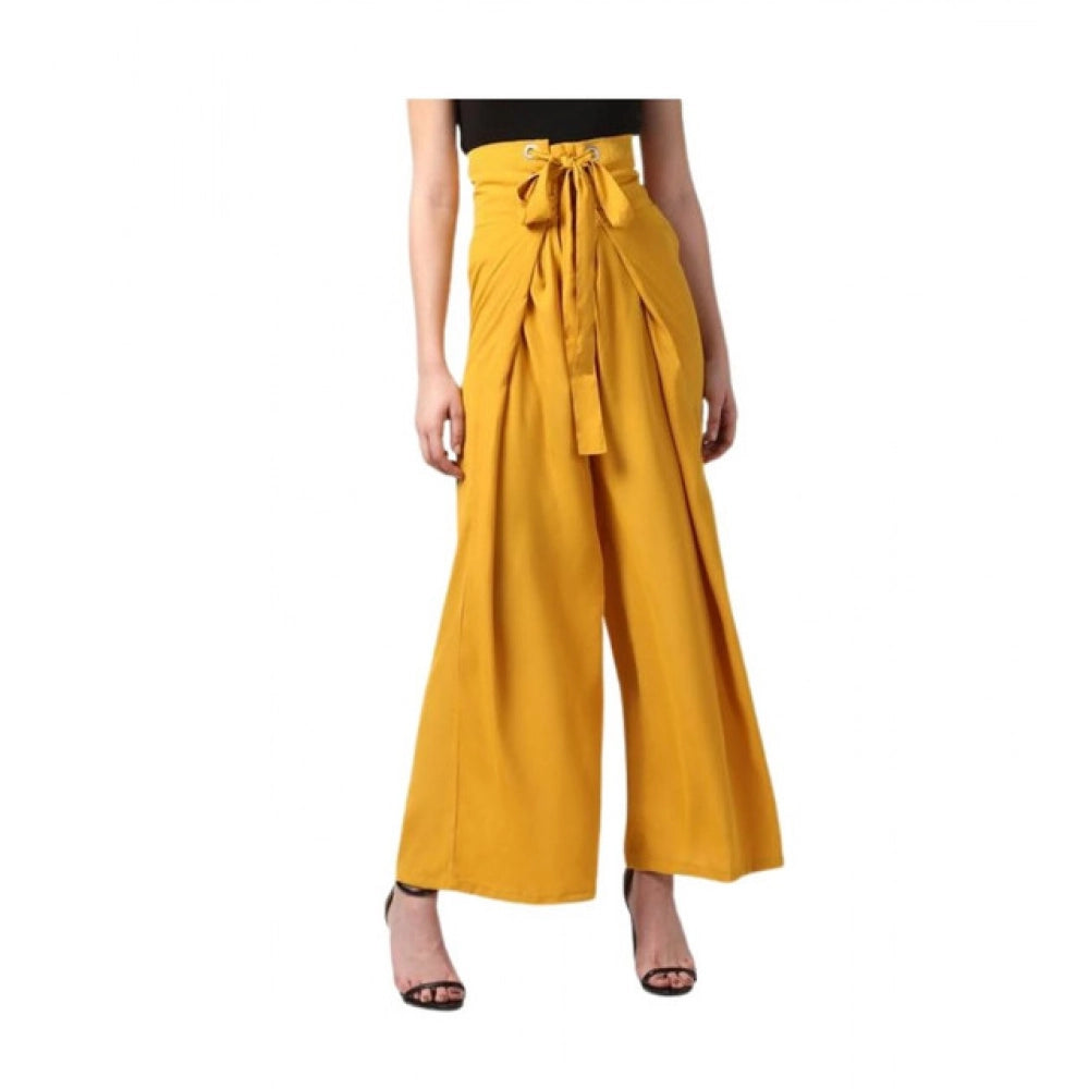 Generic Women's Polyester Solid Smocked Ankle Length Trousers (Yellow)
