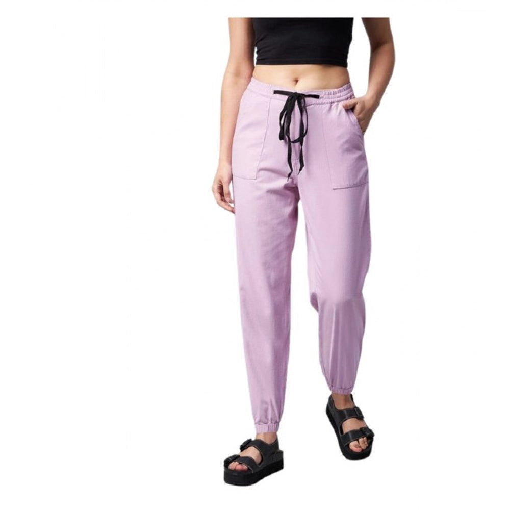 Generic Women's Cotton Twill Solid Elasticated Ankle Length Trousers (Lavender)