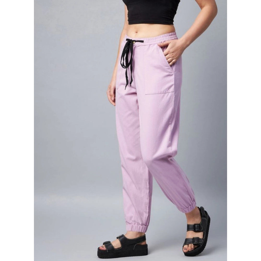 Generic Women's Cotton Twill Solid Elasticated Ankle Length Trousers (Lavender)