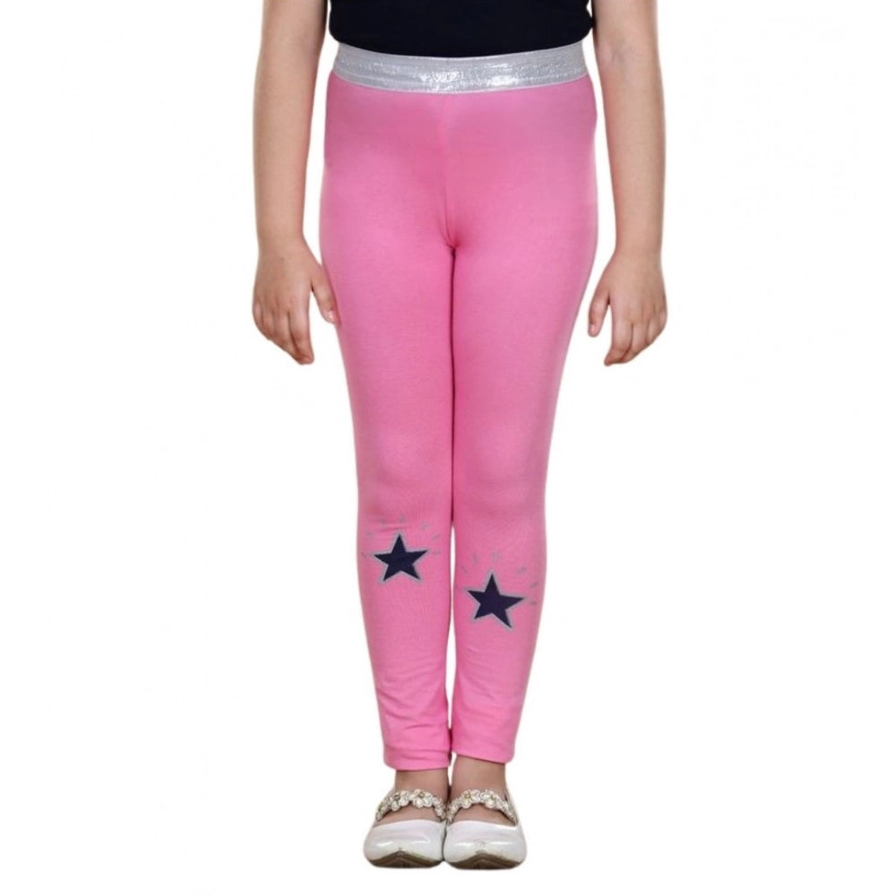 Girls Pink Star Print Cotton Lycra Elasticated Leggings