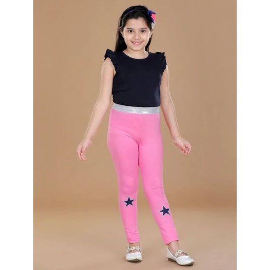 Girls Pink Star Print Cotton Lycra Elasticated Leggings