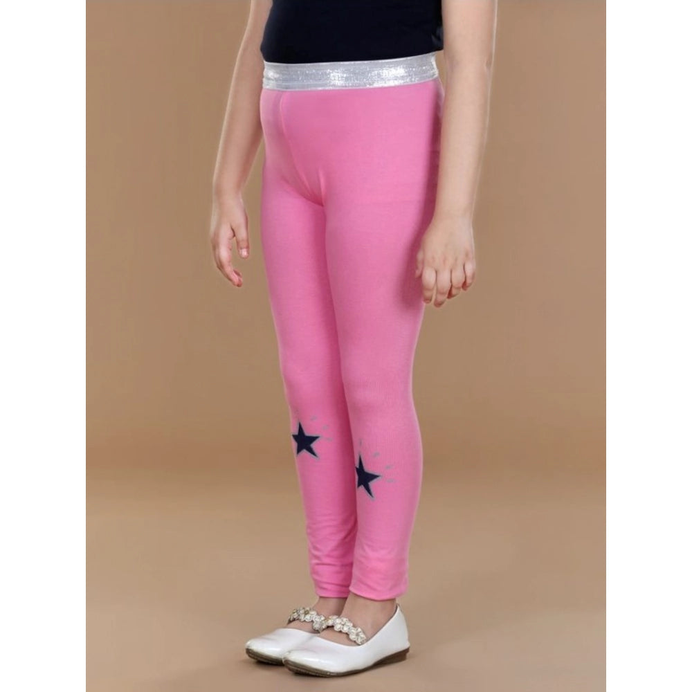 Girls Pink Star Print Cotton Lycra Elasticated Leggings