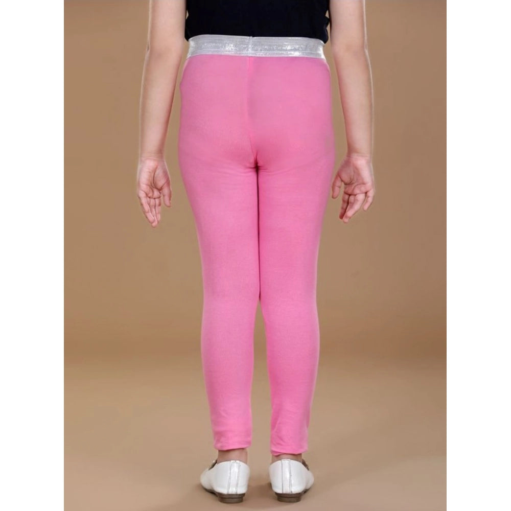 Girls Pink Star Print Cotton Lycra Elasticated Leggings