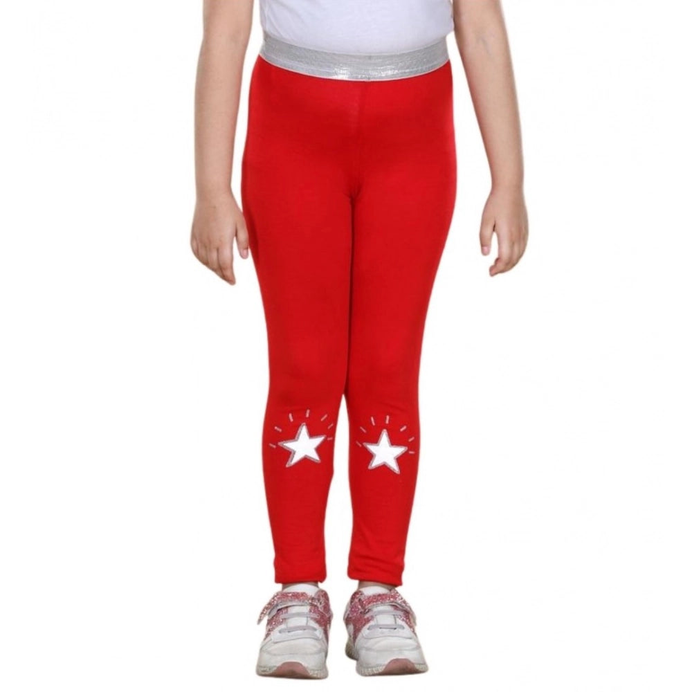 Girls Red Star Print Cotton Lycra Elasticated Leggings