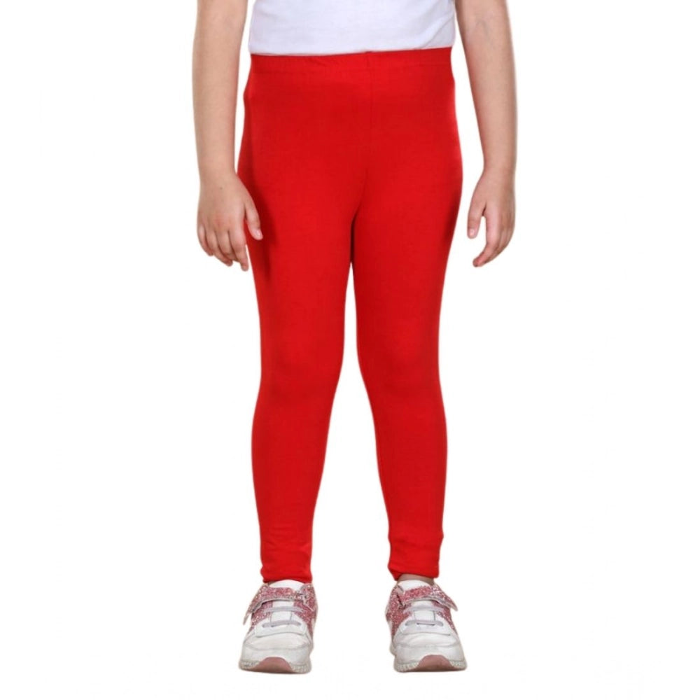 Girls Red Solid Cotton Lycra Elasticated Leggings