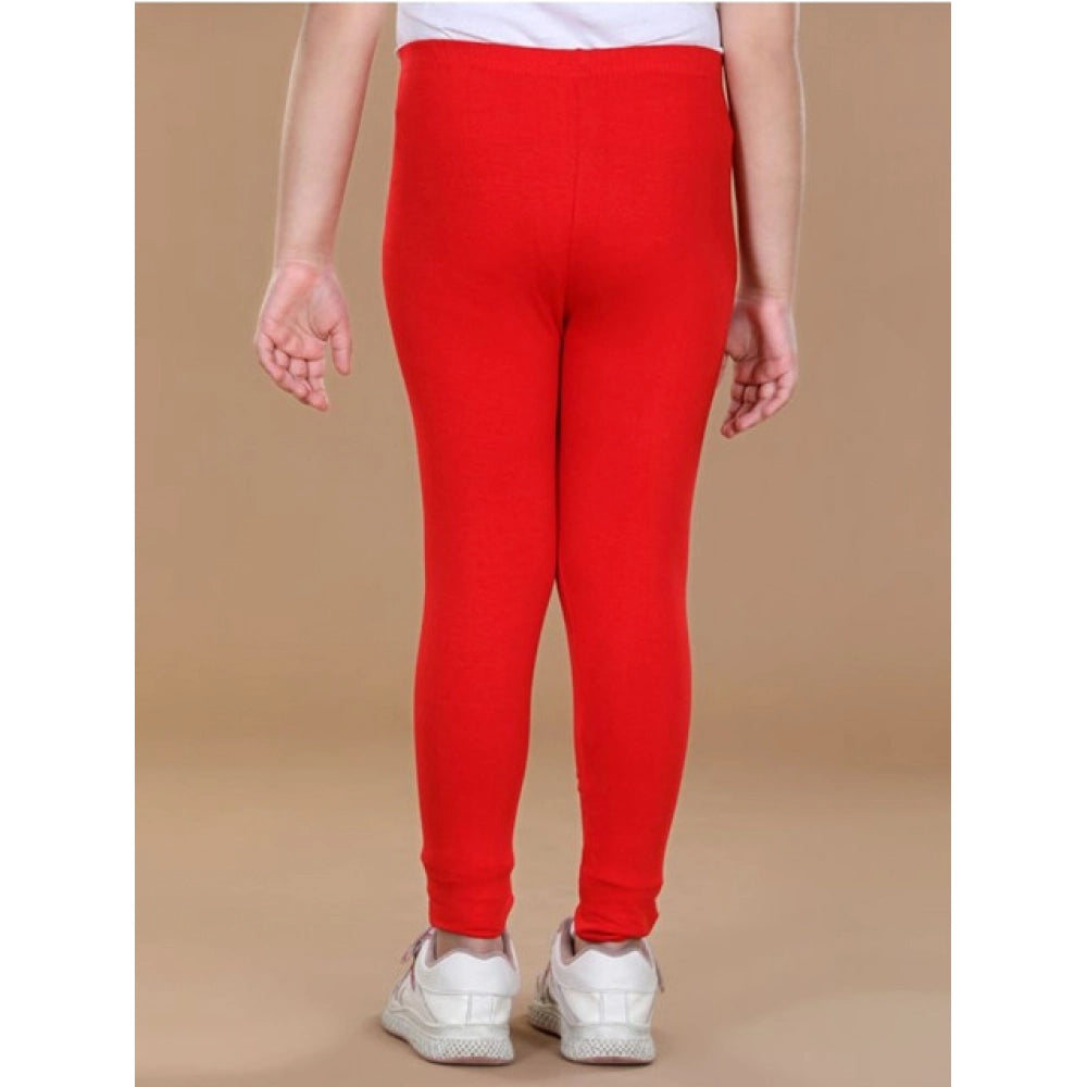 Girls Red Solid Cotton Lycra Elasticated Leggings
