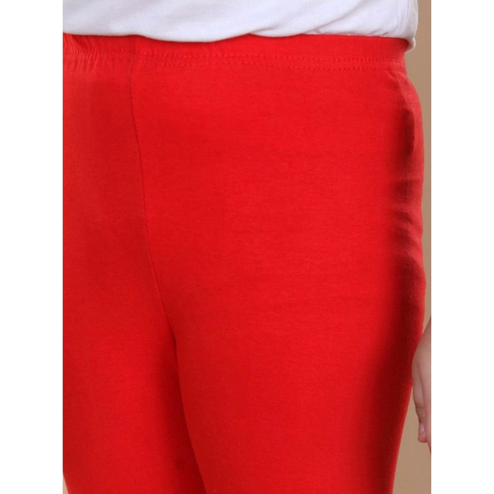Girls Red Solid Cotton Lycra Elasticated Leggings