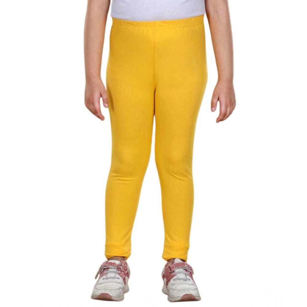 Girls Yellow Solid Cotton Lycra Elasticated Leggings