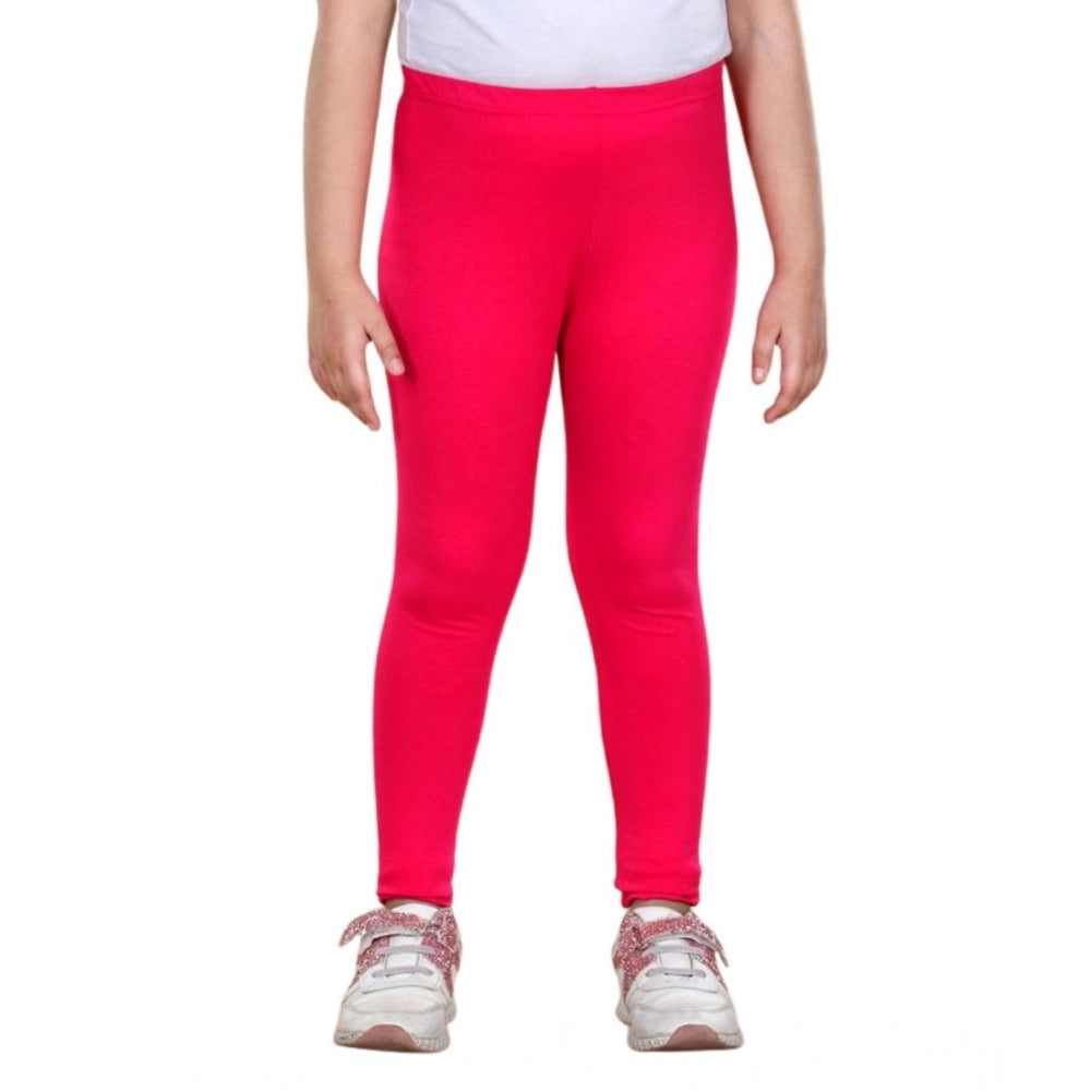 Girls Dark Pink Solid Cotton Lycra Elasticated Leggings