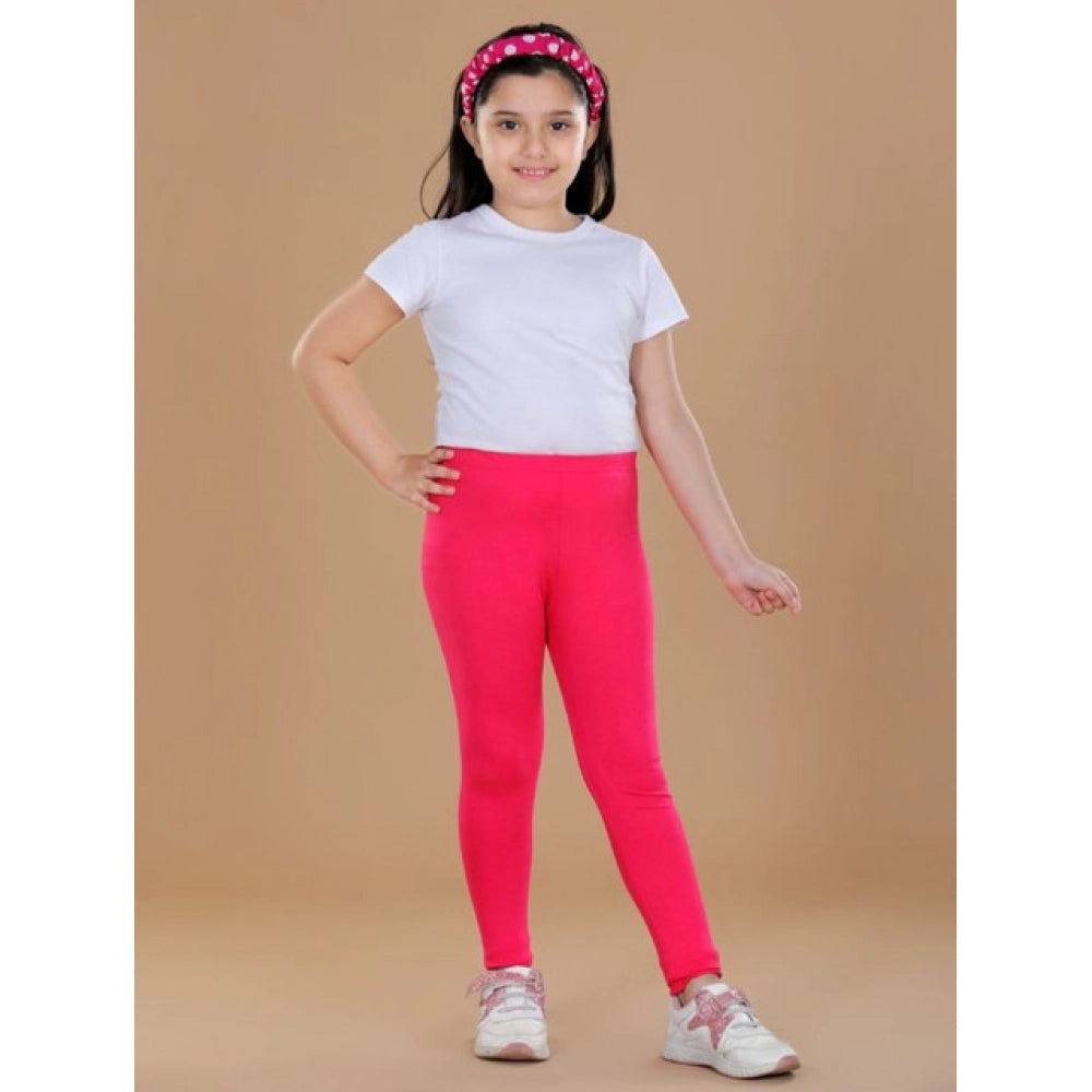 Girls Dark Pink Solid Cotton Lycra Elasticated Leggings