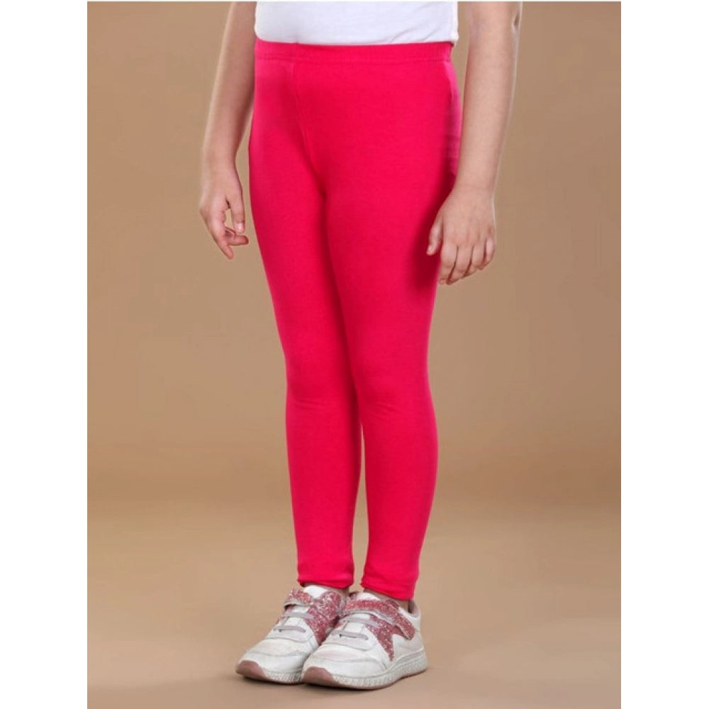 Girls Dark Pink Solid Cotton Lycra Elasticated Leggings