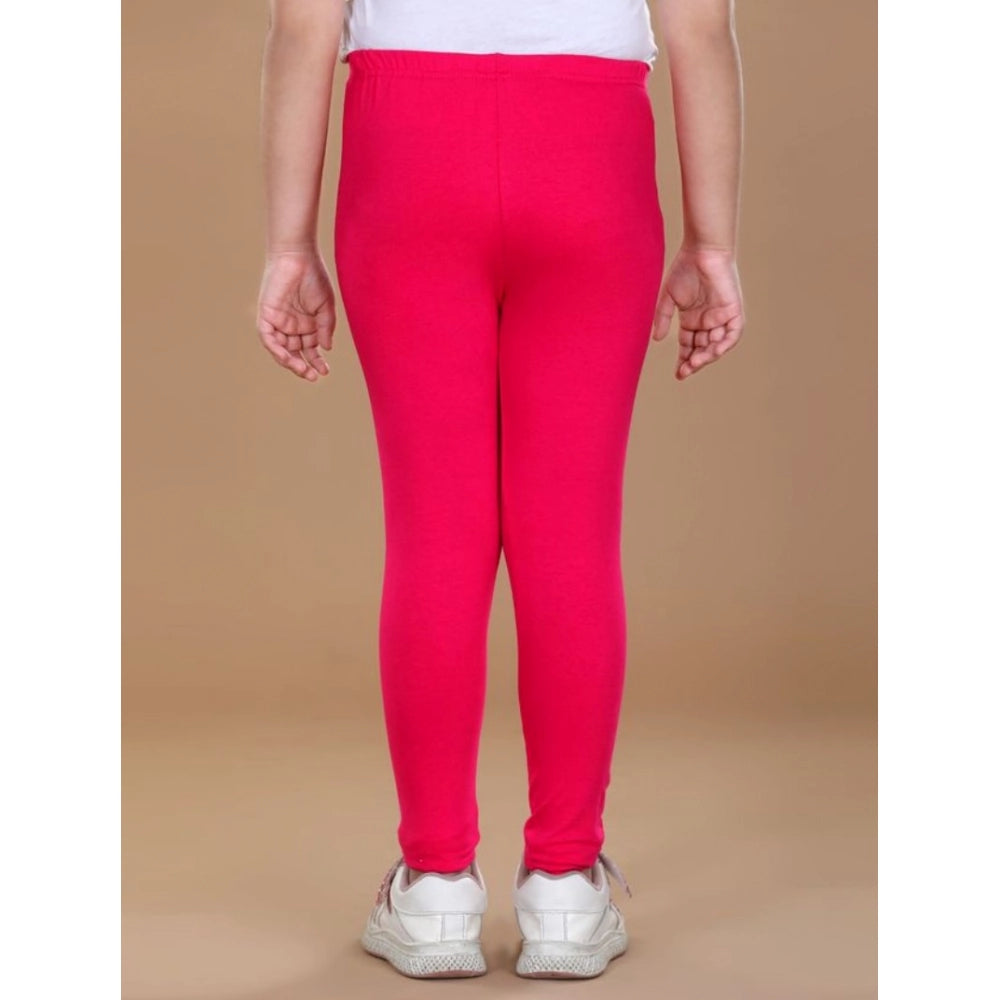 Girls Dark Pink Solid Cotton Lycra Elasticated Leggings