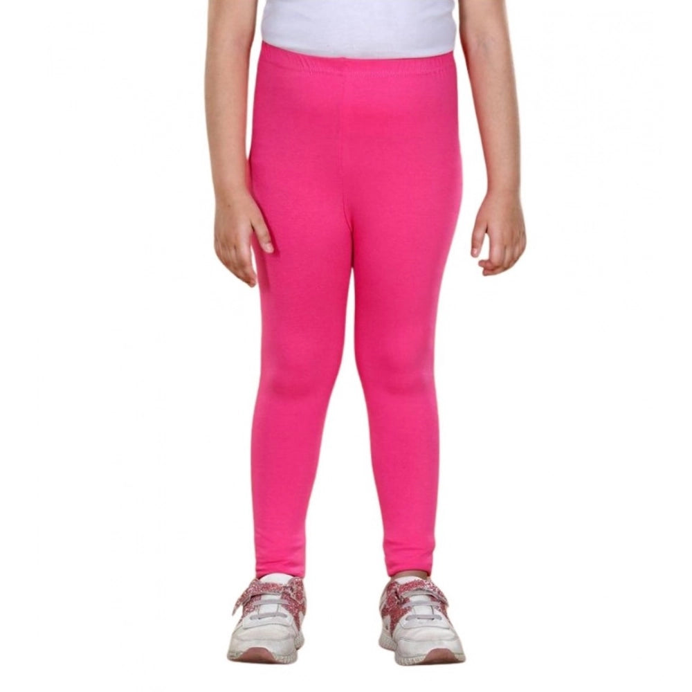 Girls Pink Solid Cotton Lycra Elasticated Leggings