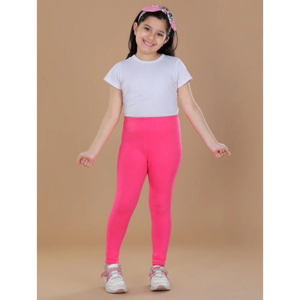 Girls Pink Solid Cotton Lycra Elasticated Leggings