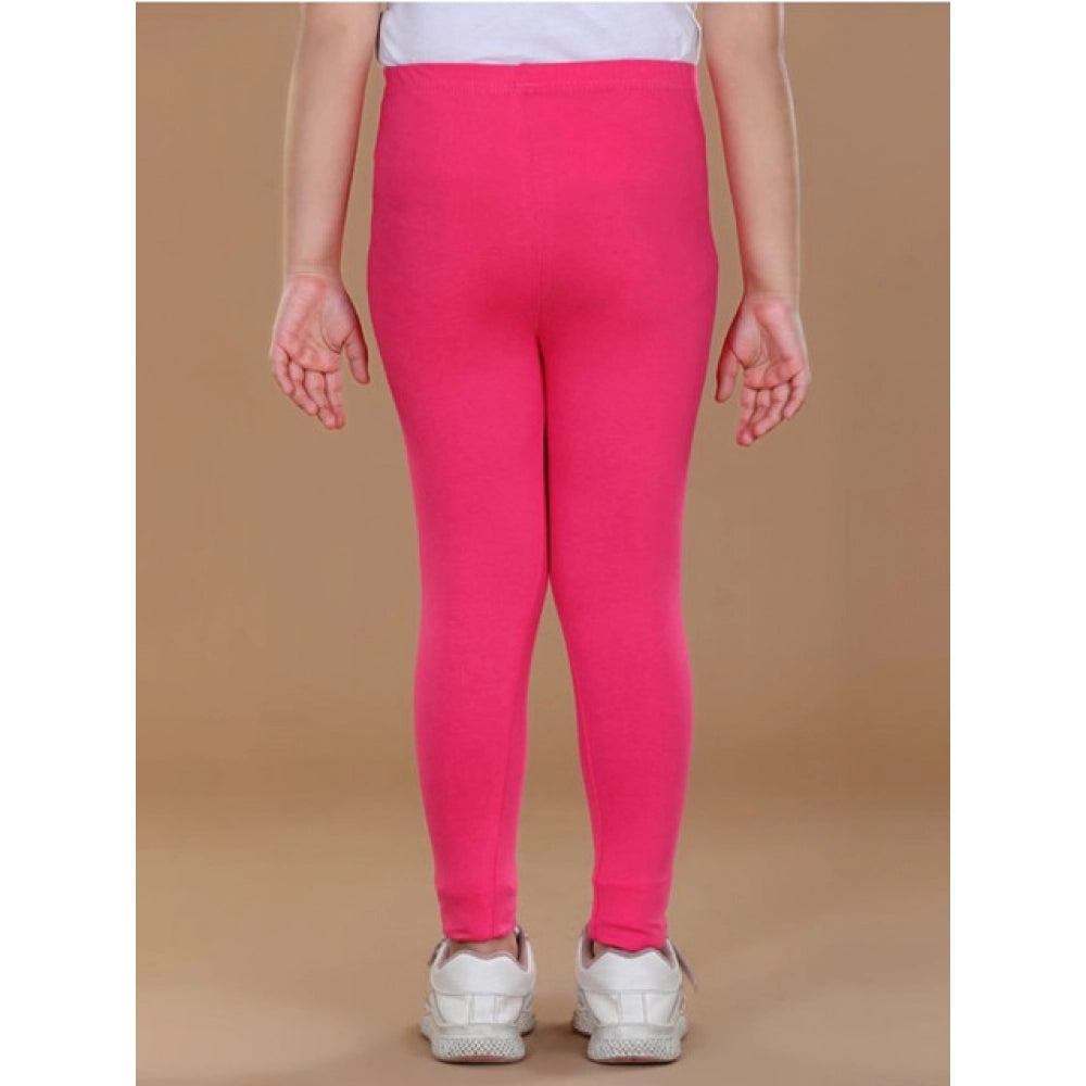 Girls Pink Solid Cotton Lycra Elasticated Leggings
