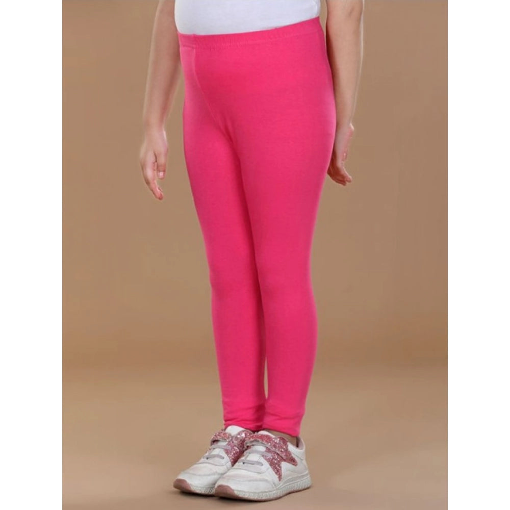 Girls Pink Solid Cotton Lycra Elasticated Leggings