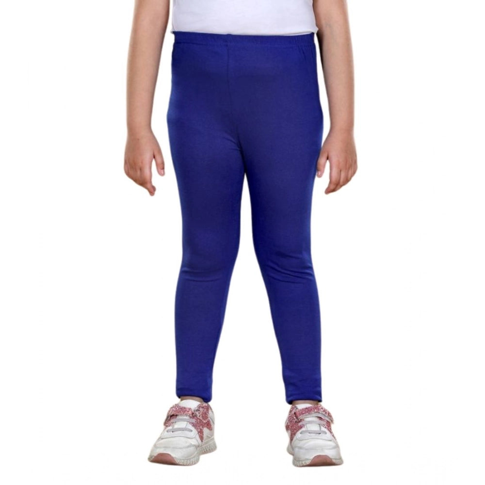 Girls Blue Solid Cotton Lycra Elasticated Leggings