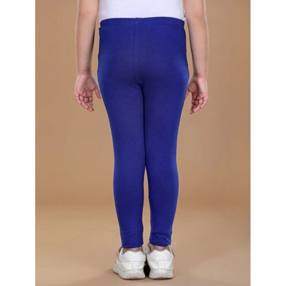 Girls Blue Solid Cotton Lycra Elasticated Leggings