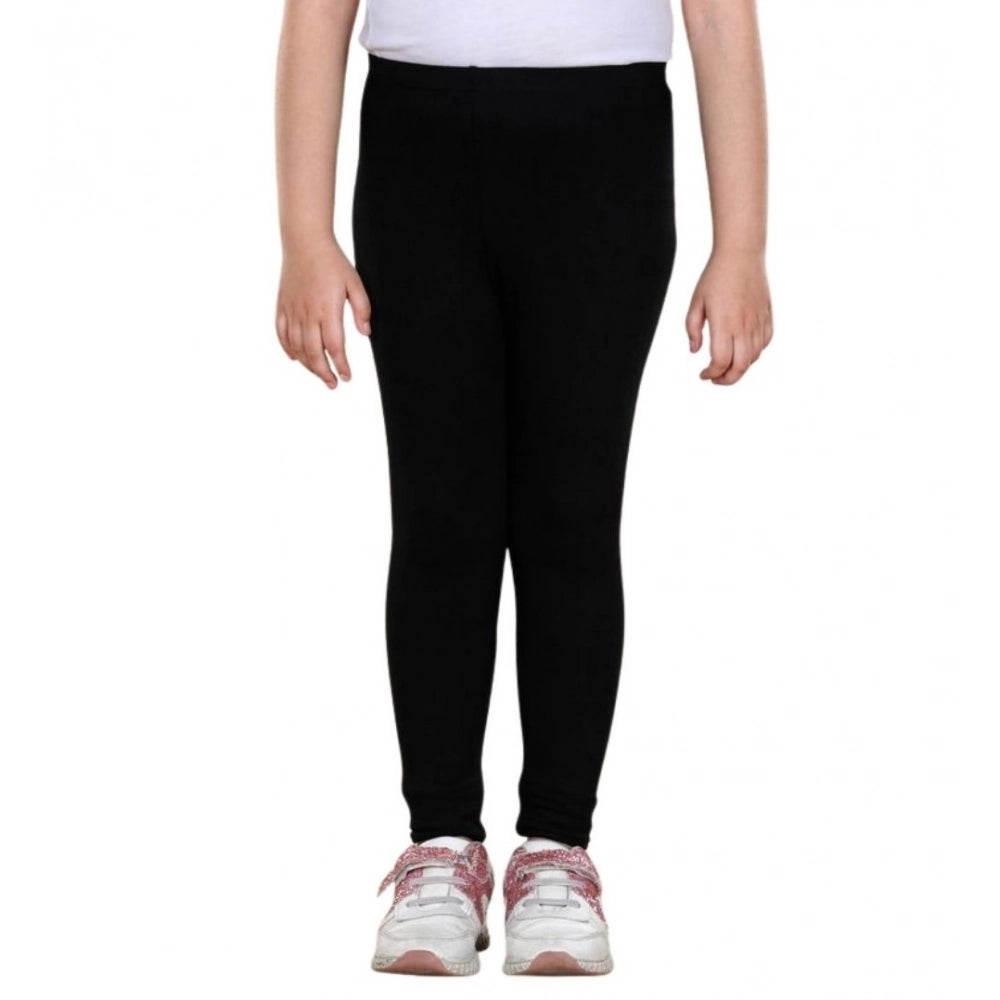Girls Black Solid Cotton Lycra Elasticated Leggings