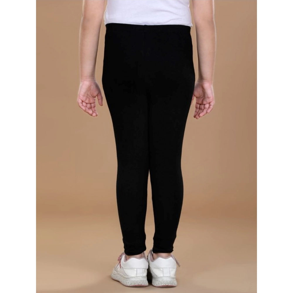 Girls Black Solid Cotton Lycra Elasticated Leggings
