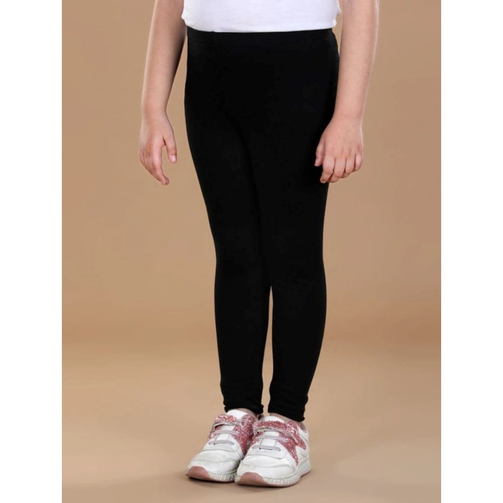 Girls Black Solid Cotton Lycra Elasticated Leggings