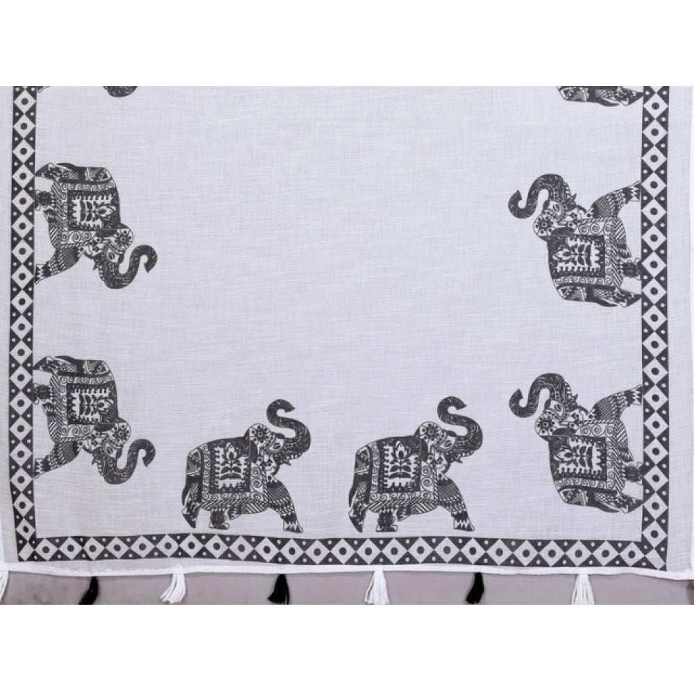 Women's White Linen Cotton Printed Saree With Unstitched Blouse – 5.5 Mtr