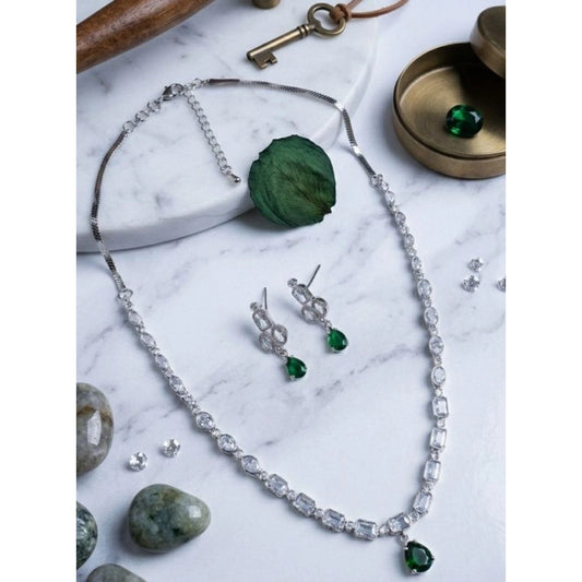 Women's Green Brass Silver Plated Necklace Set