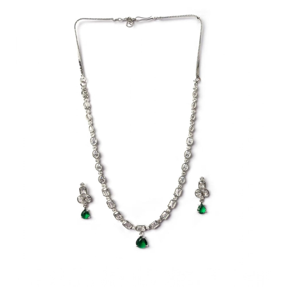 Women's Green Brass Silver Plated Necklace Set