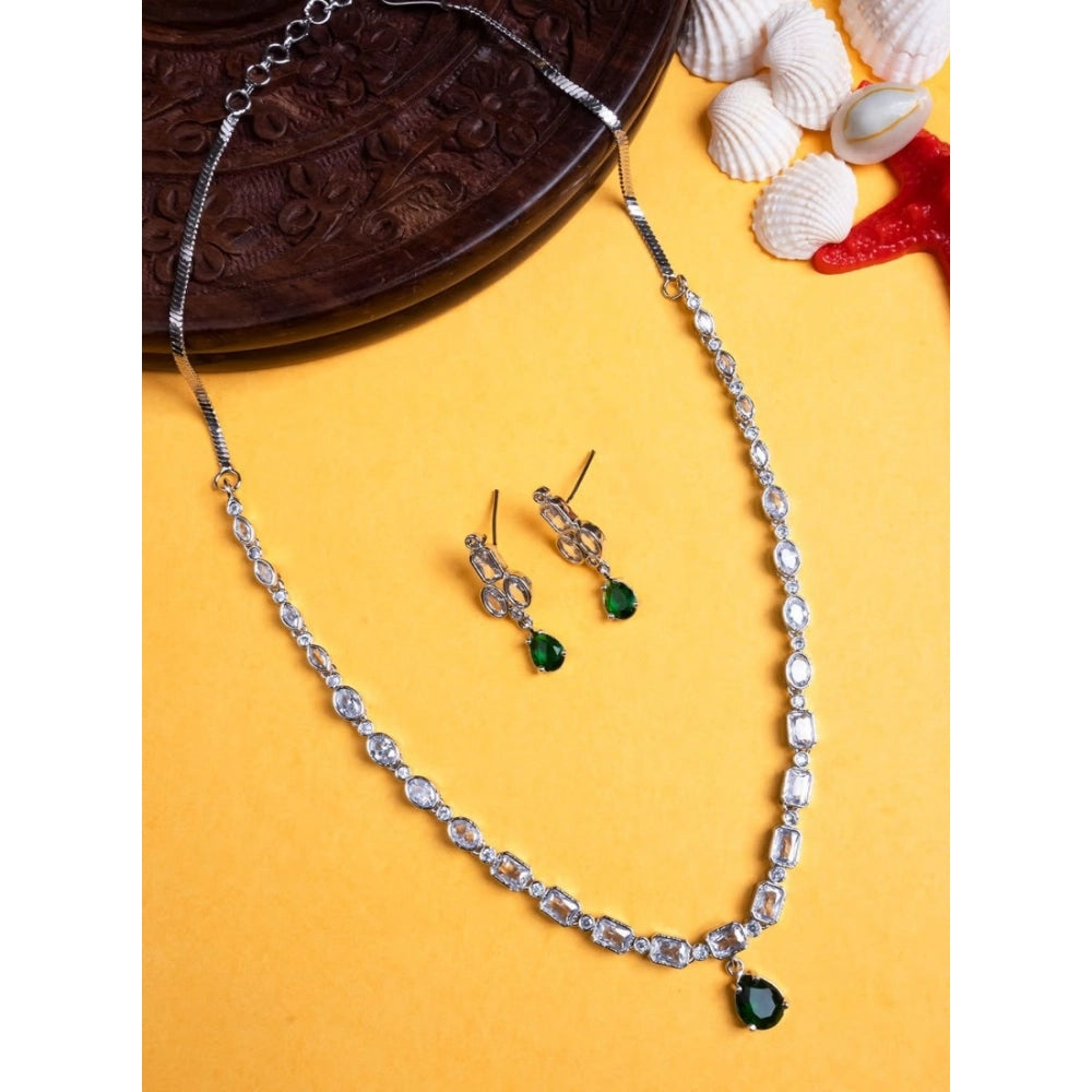 Women's Green Brass Silver Plated Necklace Set