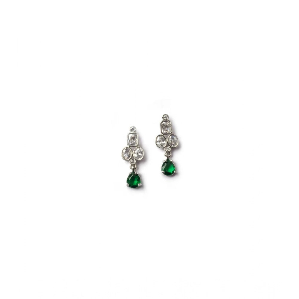 Women's Green Brass Silver Plated Necklace Set
