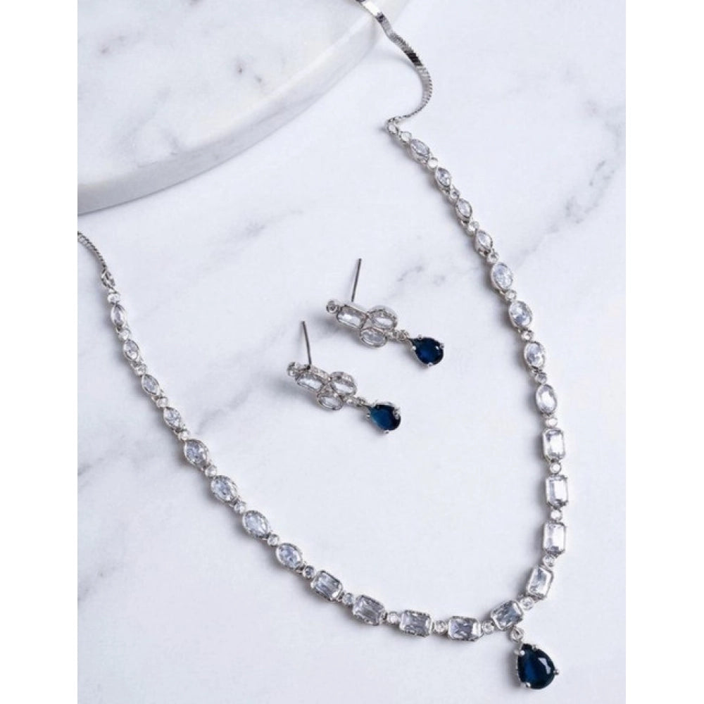 Women's Blue Brass Silver Plated Necklace Set