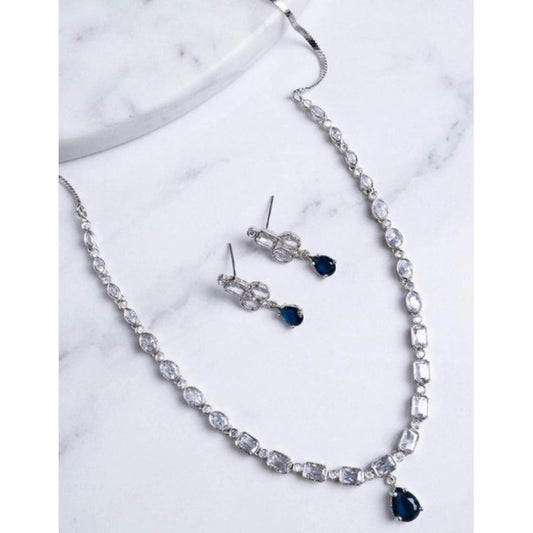 Women's Blue Brass Silver Plated Necklace Set