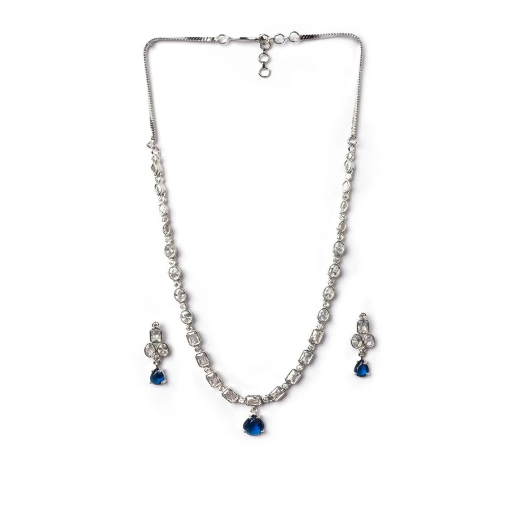 Women's Blue Brass Silver Plated Necklace Set