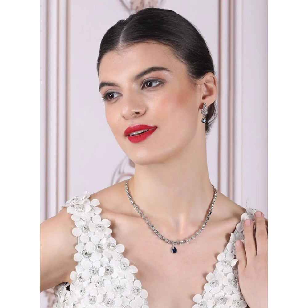 Women's Blue Brass Silver Plated Necklace Set