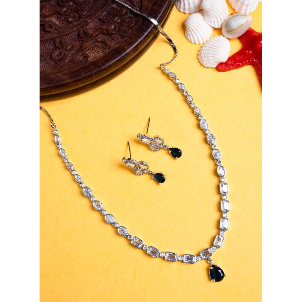 Women's Blue Brass Silver Plated Necklace Set