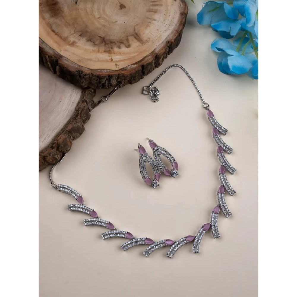 Women's Pink Brass Silver Plated Necklace Set