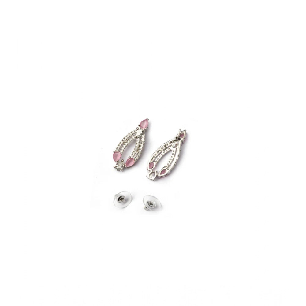 Women's Pink Brass Silver Plated Necklace Set