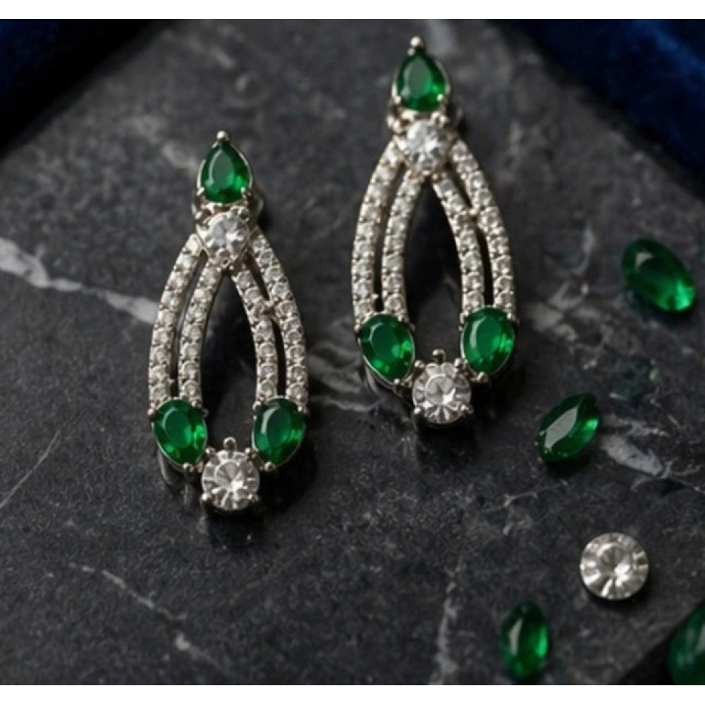 Women's Green Brass Silver Plated Necklace Set